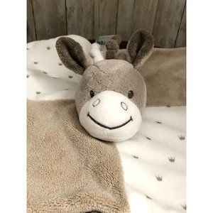NATTOU DONKEY Baby Lovey Security Blanket Pacifier Holder Tan Plush Crown